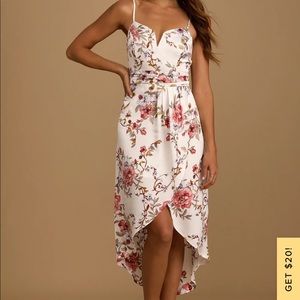 Lulu’s My Favorite Day Ivory Floral Print Tulip Skirt Midi Dress